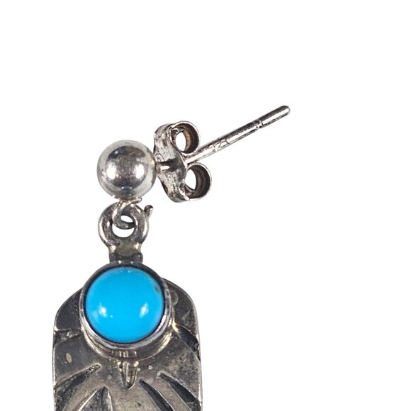 Kingman Turquoise set in Sterling Silver Earring Pair Set South Western Style - Picture 4 of 6